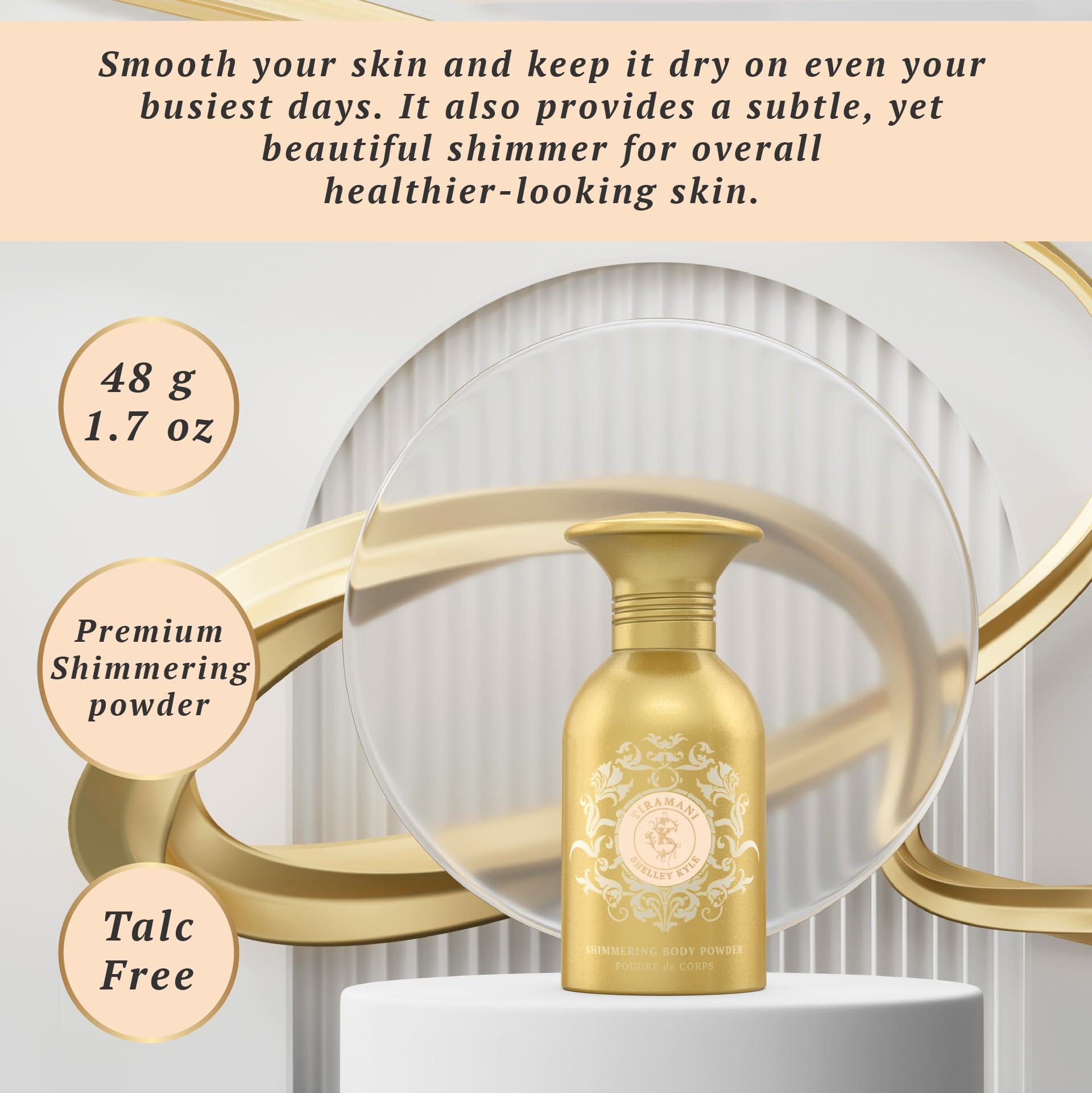Shelley Kyle Shelley Kyle Tiramani Talc Free Shimmer Powder, Body Powder, Dusting Powder, Leaves Skin Soft, Dry, Smooth, and Shimmering, 48g