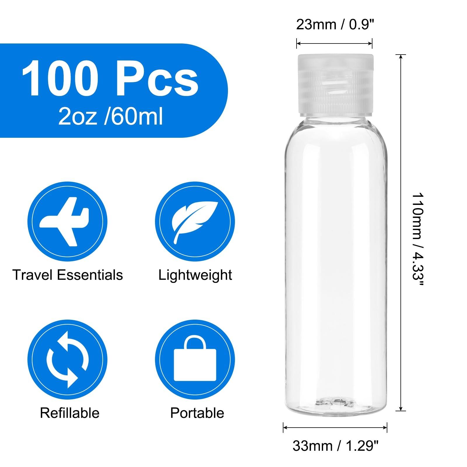 uxcell uxcell 2 Oz Plastic Bottles with Flip Caps, 100 Pcs Reusable Travel Size Containers with Lids Plastic Squeeze Refillable Dispensing Bottles for Shampoo, Body Soap, Toner(Transparent)