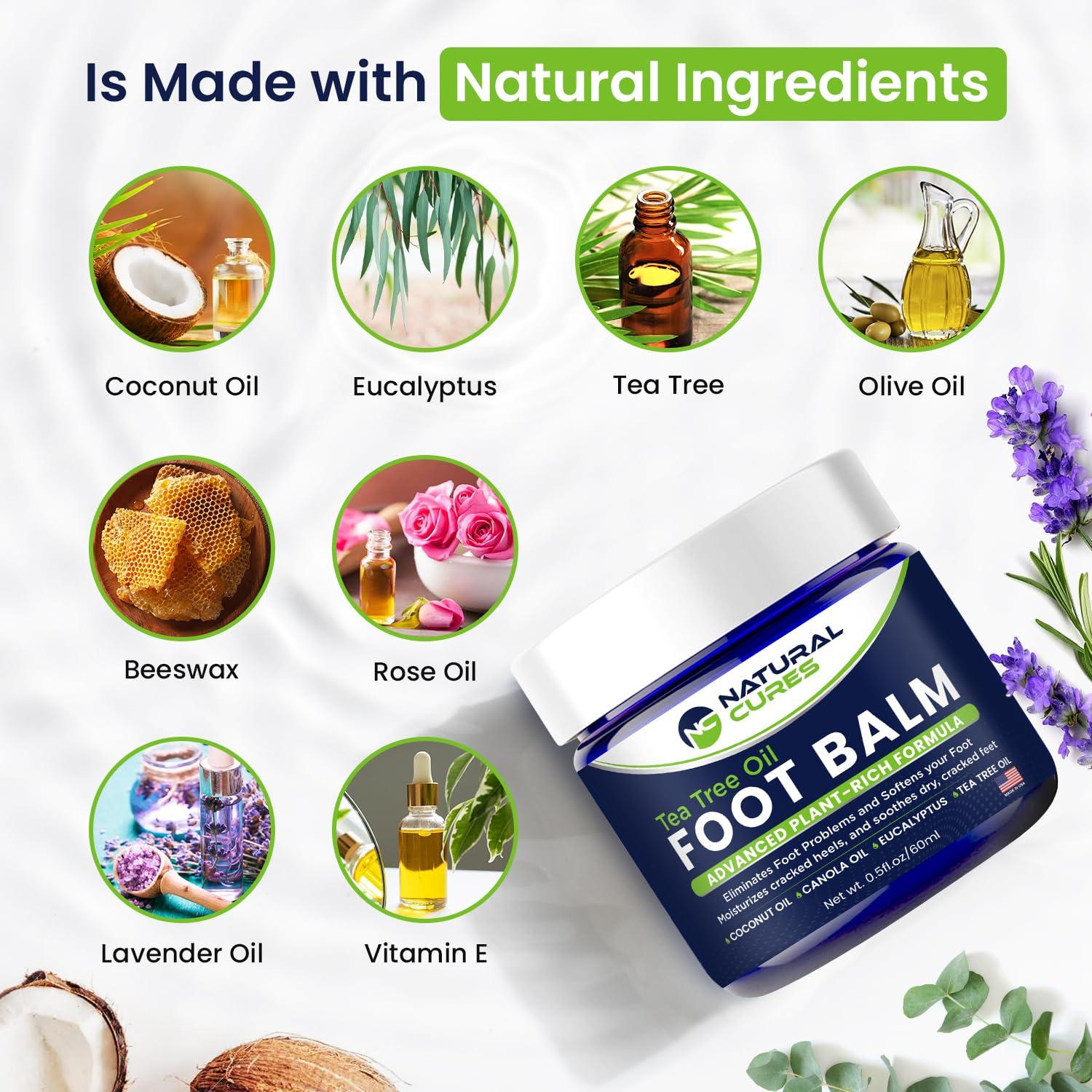 NC NATURAL CURES Tea Tree Oil Foot Balm - Instantly Hydrates Cracked Dry Feet and Callused Heels - All Natural Treatment Helps & Soothes Irritated Skin & Athletes Foot, Best Moisturizing Foot Care For Woman & Man - Made in USA