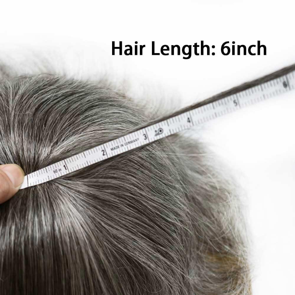 Hair Wonders Toupee For Men Real Human Hair Mens Toupee Hair Replacement System Swiss Lace Hair Piece For Men Hair System6x9\"-100% light to medium density#1B60 1B# OFF BLACK+60% GREY