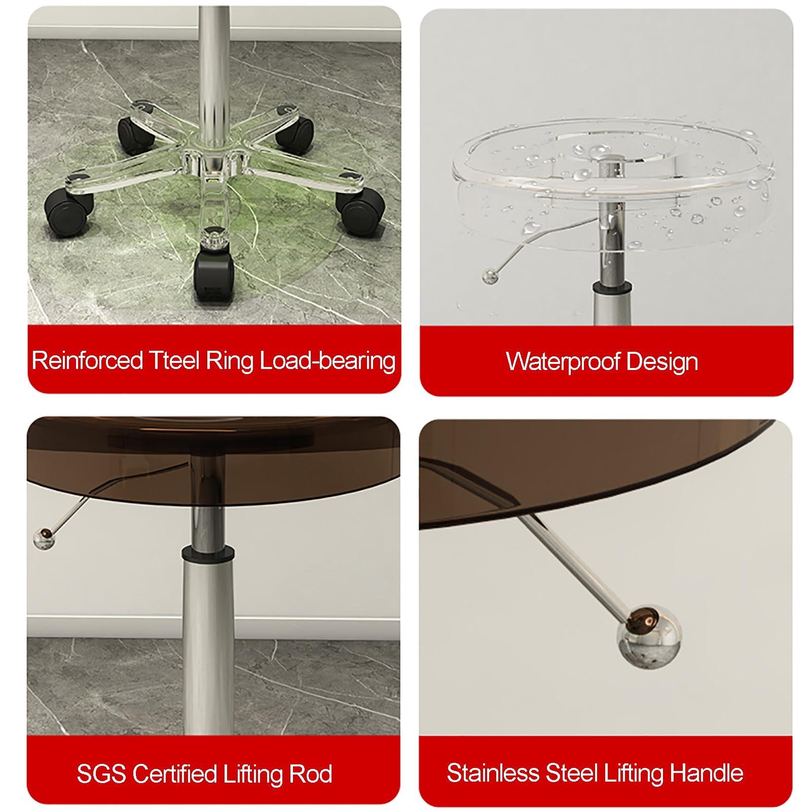 SUZEPER Acrylic Rolling Salon Stool,Round 360Rolling with Wheels Salon Stool,Lifting Wheel and Acrylic Base Height Salon Stool,Adjustable Duty SPA Salon Stools,for Medical Esthetician Studio Salon Stools