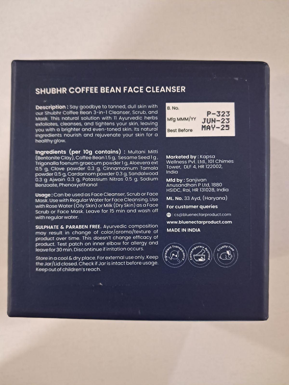 Blue Nectar Blue Nectar Coffee Bean Natural Cleanser, 3-in-1 Cleanser, Face Scrub & Face Pack for Skin Repairing & De tan Removal, 100% Natural with Multani Mitti Powder (3.52 Oz11 Herbs)