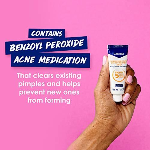 Clearasil Clearasil Stubborn Acne Control 5in1 Spot Treatment Cream, Maximum Strength, Benzoyl Peroxide Acne Medication, Fights Blocked Pores, Pimple Size, Excess Oil, Acne Marks & Blackheads, 1 oz (Pack of 12)