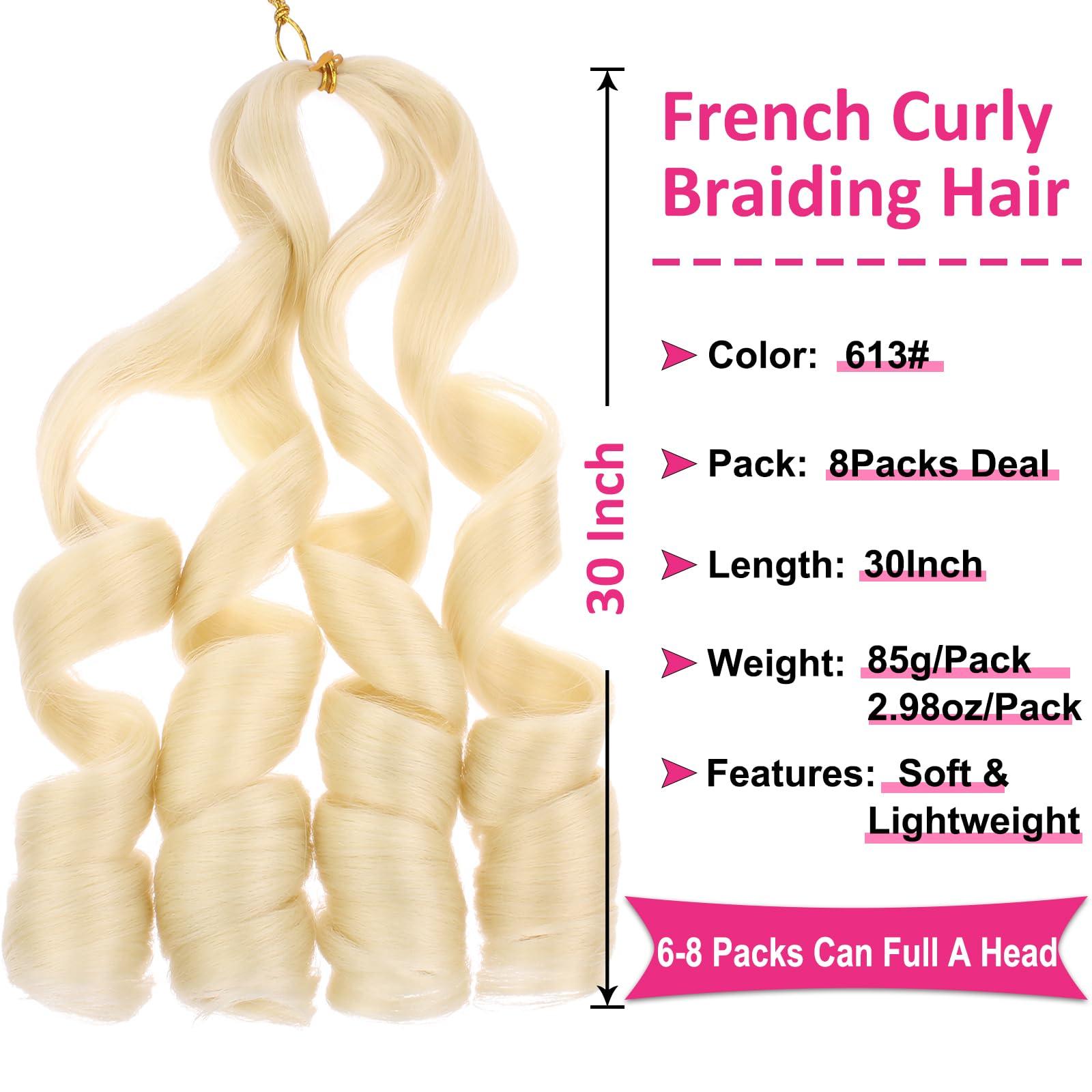 Union Beauty Unionbeauty 30 Inch French Curl Braiding Hair Blonde French Curly Braiding Hair Pre Stretched Body Wavy Braiding Hair for Goddess Box Braids Crochet Hair Curly Braiding Hair for Black Woman 613#