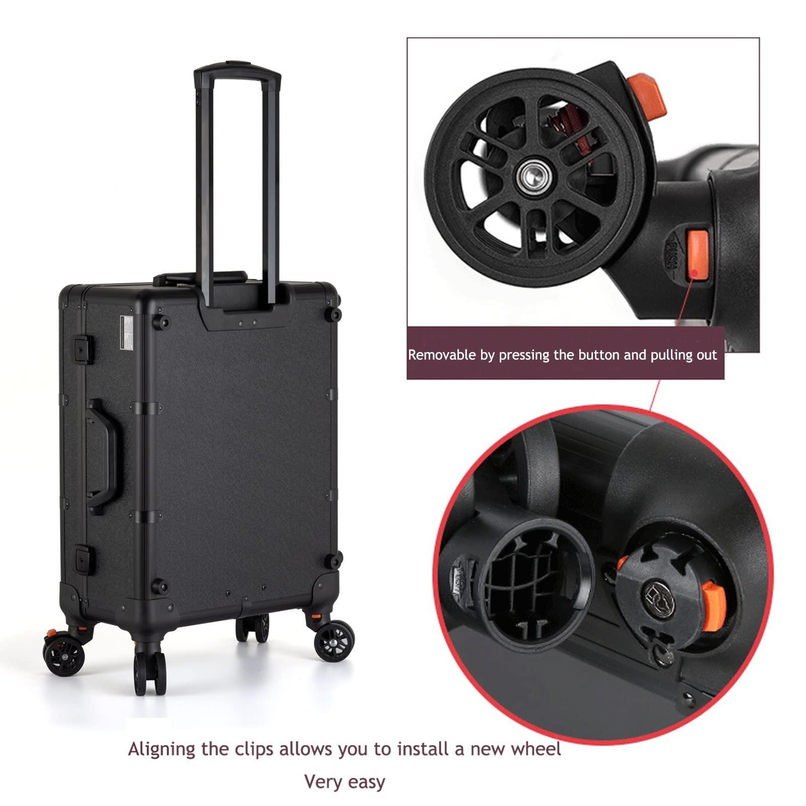 HJXGQJM HJXGQJM Aluminum Trolley Makeup Train Case With LED Lights Professional Cosmetic Organizer Studio With Wheels And Stands Rolling Lighted Makeup Vanity Station For Travel,black cosmetic case