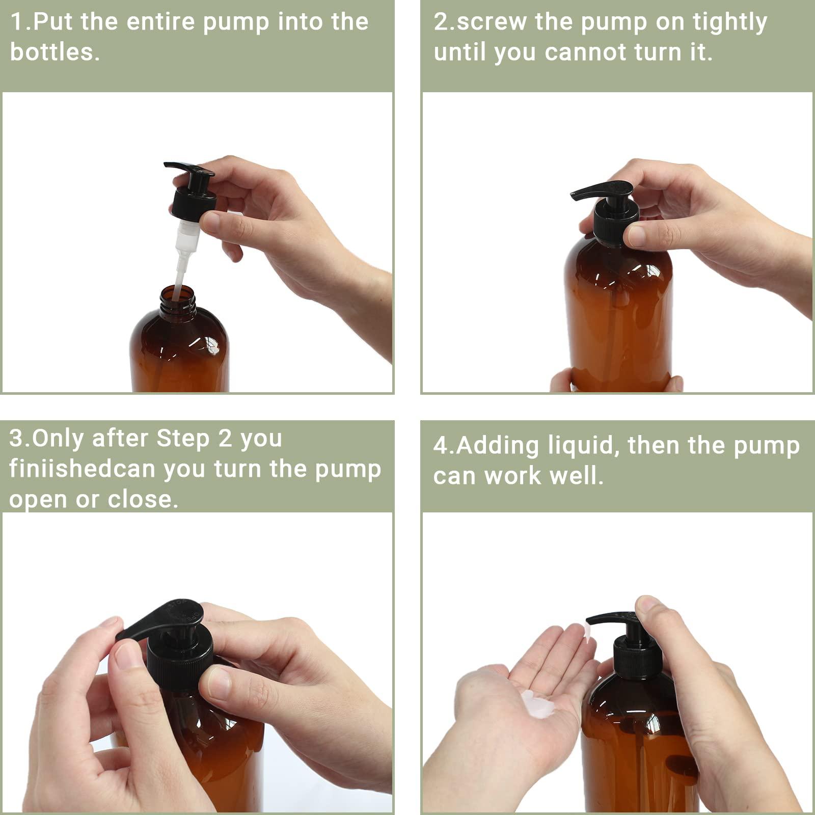 zmybcpack zmybcpack 4 Pack 32 OZ Empty Plastic Pump Bottles With 1 Pen, Labels & Silicone Funnel, Amber Empty Shampoo Bottles with Pumps For Body Wash, Shampoo, Massage Lotion, Gel