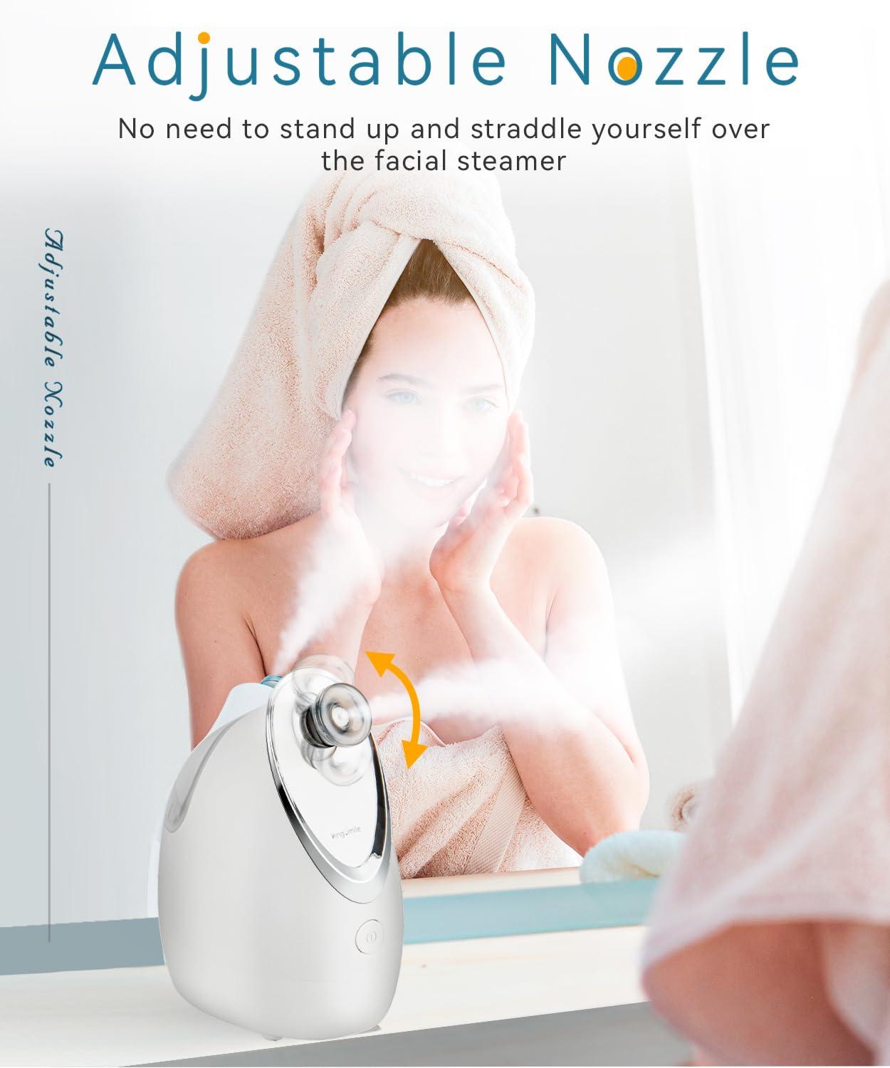 Kingsmile Kingsmile Facial Steamer, 2 in 1 Face Steamer for Facial,Compact Nano Steamer with Aromatherapy,Face Humidifier - Adjustable Nozzle, Warm Steam for Home SPA & Sinuses, Stainless Steel Kit & Hairlace