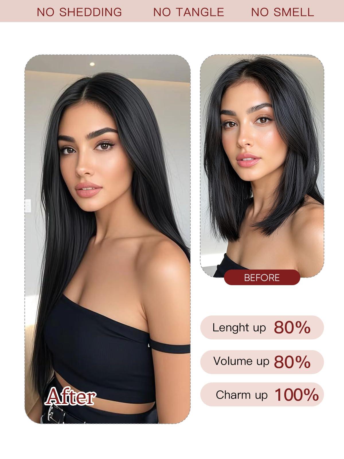 Loveline Loveline Clip In Hair Extensions 22 Inch Human Hair Clip in Real Human Hair Extension for Women Jet Black 120g 7 Pieces Per Set