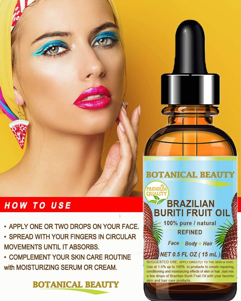 Botanical Beauty Brazilian BURITI FRUIT OIL Pure Natural Virgin Refined Cold Pressed Carrier Oil Undiluted 1 fl.oz- 30 ml for Face, Body, Hair, Lip and Nails by Botanical Beauty