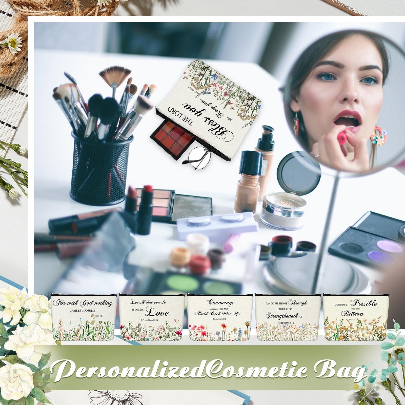 Aliceset Aliceset 12 Pcs Christian Gift for Women Including 6 Pcs Bible Verse Tote Bags 6 Pcs Inspirational Makeup Bags with Zipper Religious Motivational Gifts for Coworkers Christmas Church (Beige,Classic)