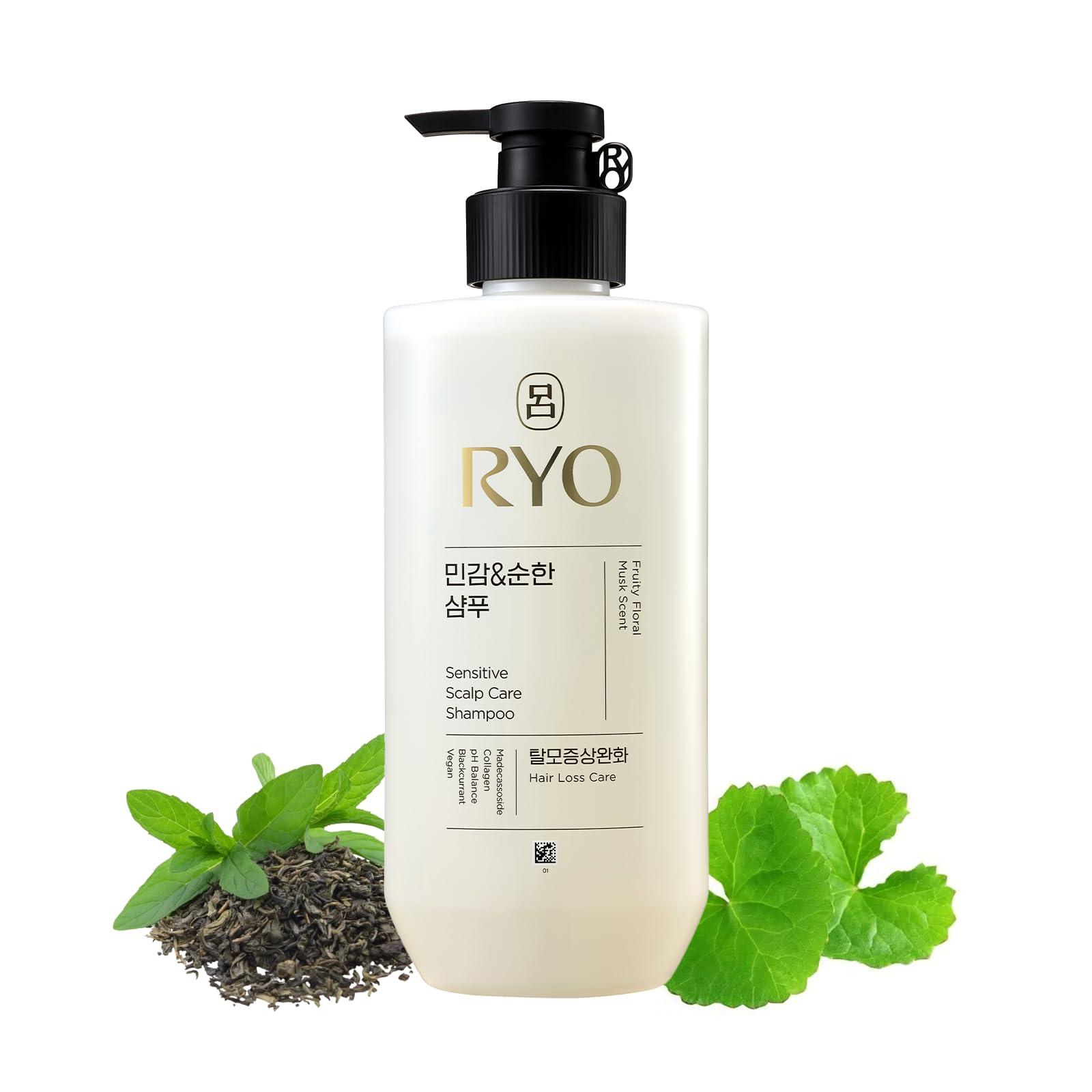 Ryo RYO Sensitive Scalp Care Shampoo with Korean Ginseng & Caffeine - Soothing and Relief for All Hair Type, Anti Loss Care, Dermatologist Tested, 16 Fl Oz.