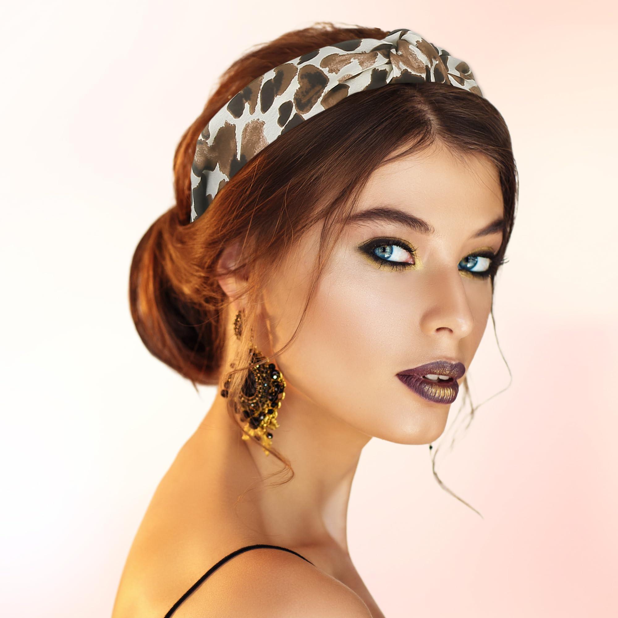 VOCOSTE VOCOSTE Leopard Headband, Top Knot Cheetah Headband, Leopard Print Headbands, Knotted Headbands Elastic Hair Accessories for Girl Caramel Colour