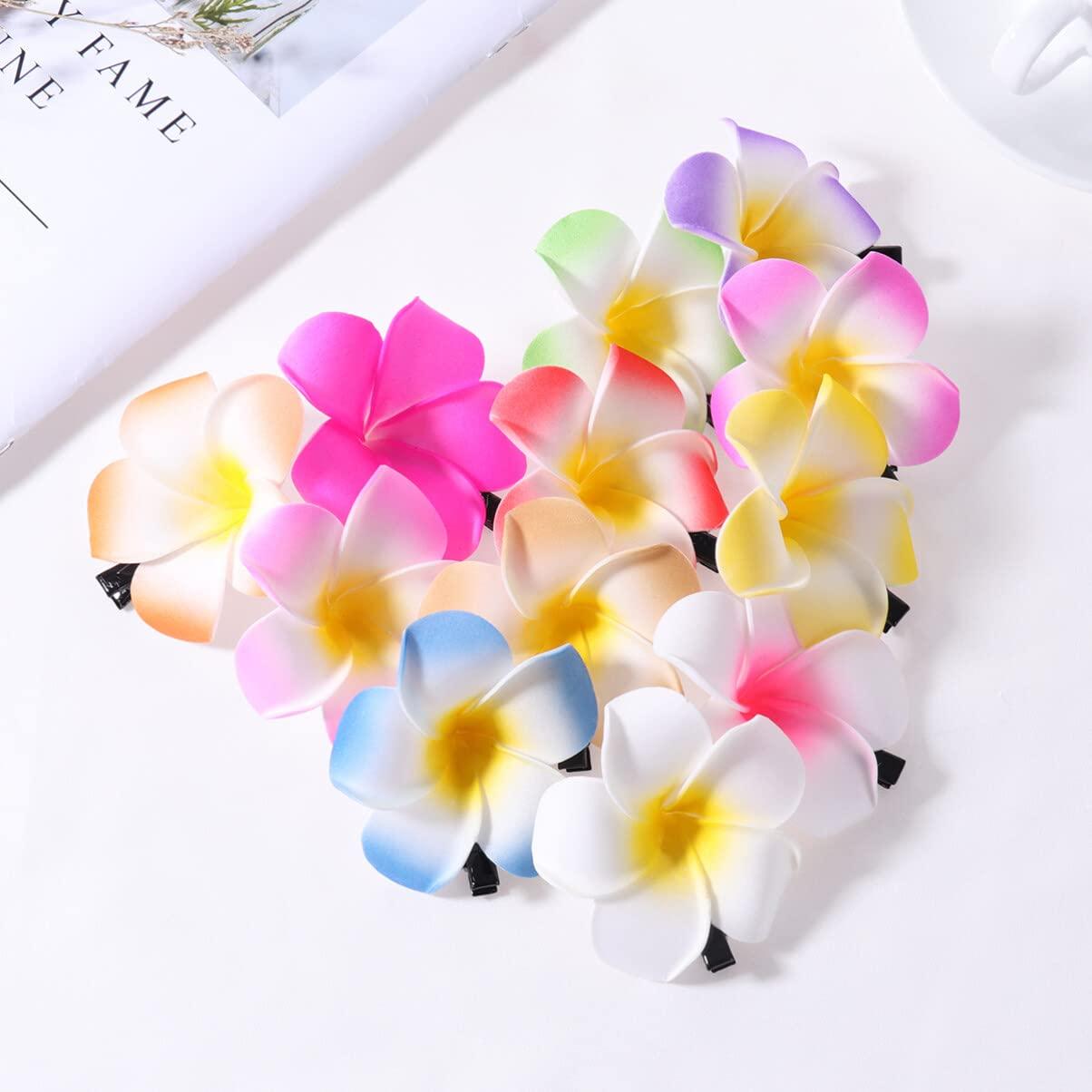 Beaupretty 24pcs Hawaiian Flowers for Hair Hawaiian Decorations Plumeria Hair Clip Flower Hair Clips