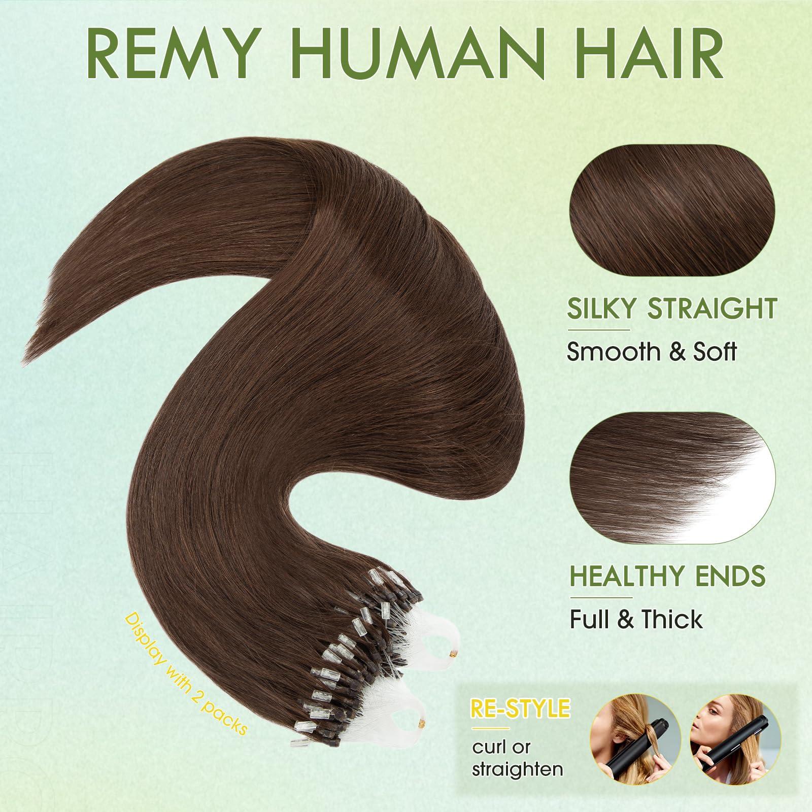 Hairro Hairro Microlinks Hair Extensions Human Hair Micro Loop Hairpieces Easy Pre Bonded Cold Fusion Keratin Stick Micro Bead Hair Extension For Women 20 inch 50g 100 Strands #04 Medium Brown