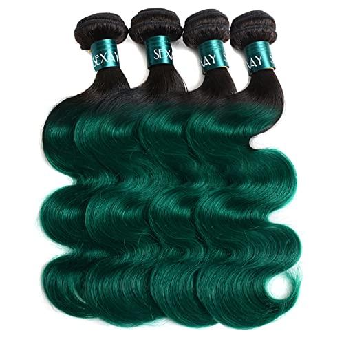 SEXAY SEXAY Hair 1b/Green 10A Brazilian Ombre Body Wave Weave Virgin Hair 3 Bundles 100% Human Hair Bundles, Green Remy Hair Extensions T1b/Green Color (18 20 22)