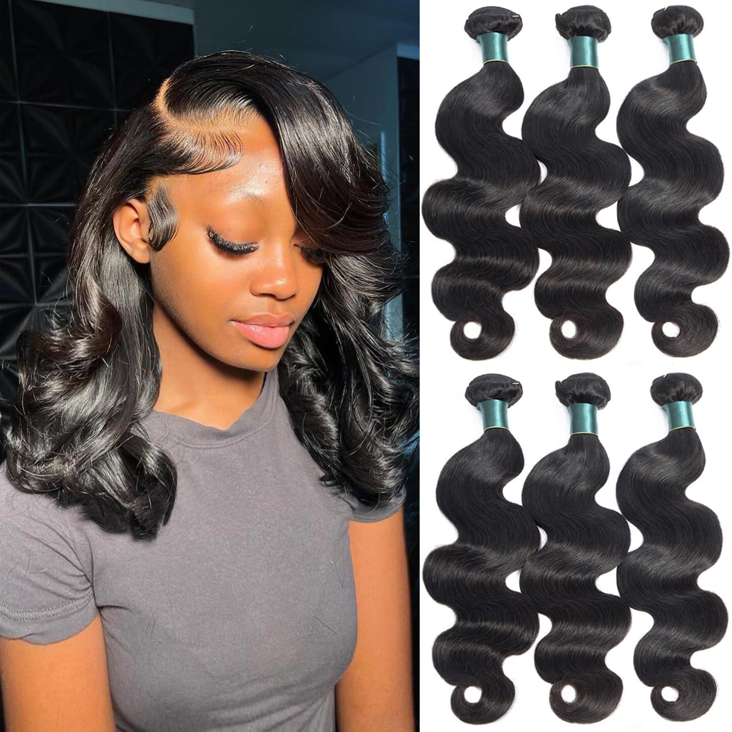 Superfect Superfect Human Hair Bundles 12 14 16 Inch Body Wave Bundles Human Hair 12A 100% Unprocessed Brazilian Virgin Hair Weave 3 Bundles Deals Human Hair Natural Black (12 14 16, Body 3Bundles)