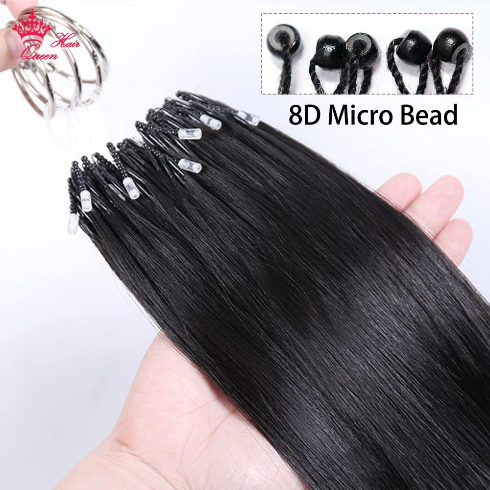 Queen Hair Queen Hair Products 8D Silicone Nano Ring 100% Human Hair Micro Links Micro beads Hair extension Invisible Mini Silicon Beads Easy to Install (26inches, 8D Silicone Nano Ring)