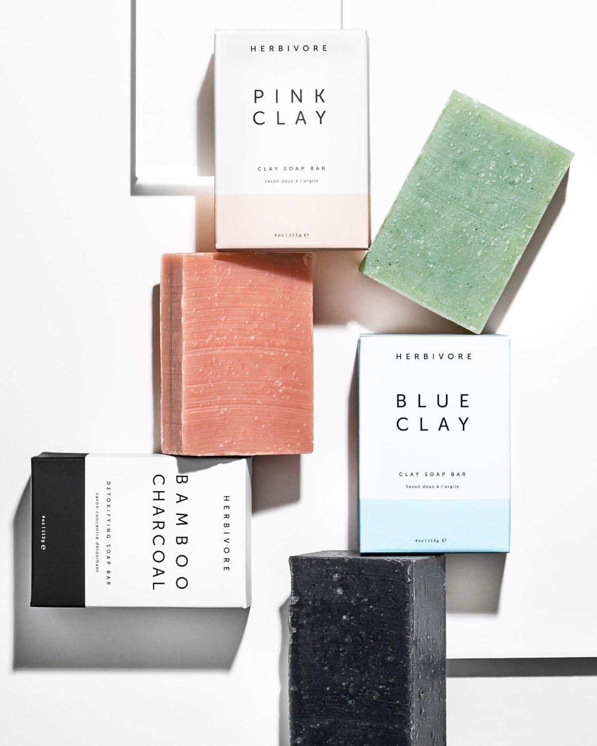 HERBIVORE HERBIVORE Bamboo Charcoal Gentle Cleansing Bar Soap For Face & Body, Deeply Cleanses & Exfoliates, Suitable for All Skin Types, Vegan, 4 oz (2 Pack)