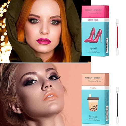 PICKX PICKX 20Pcs Cotton Swab Tattoo Lipstick, Tattoo Lipstick Cotton Swab Lip Tint, Waterproof and Long Lasting Liquid Non-Stick Portable Lip Gloss (Pink)