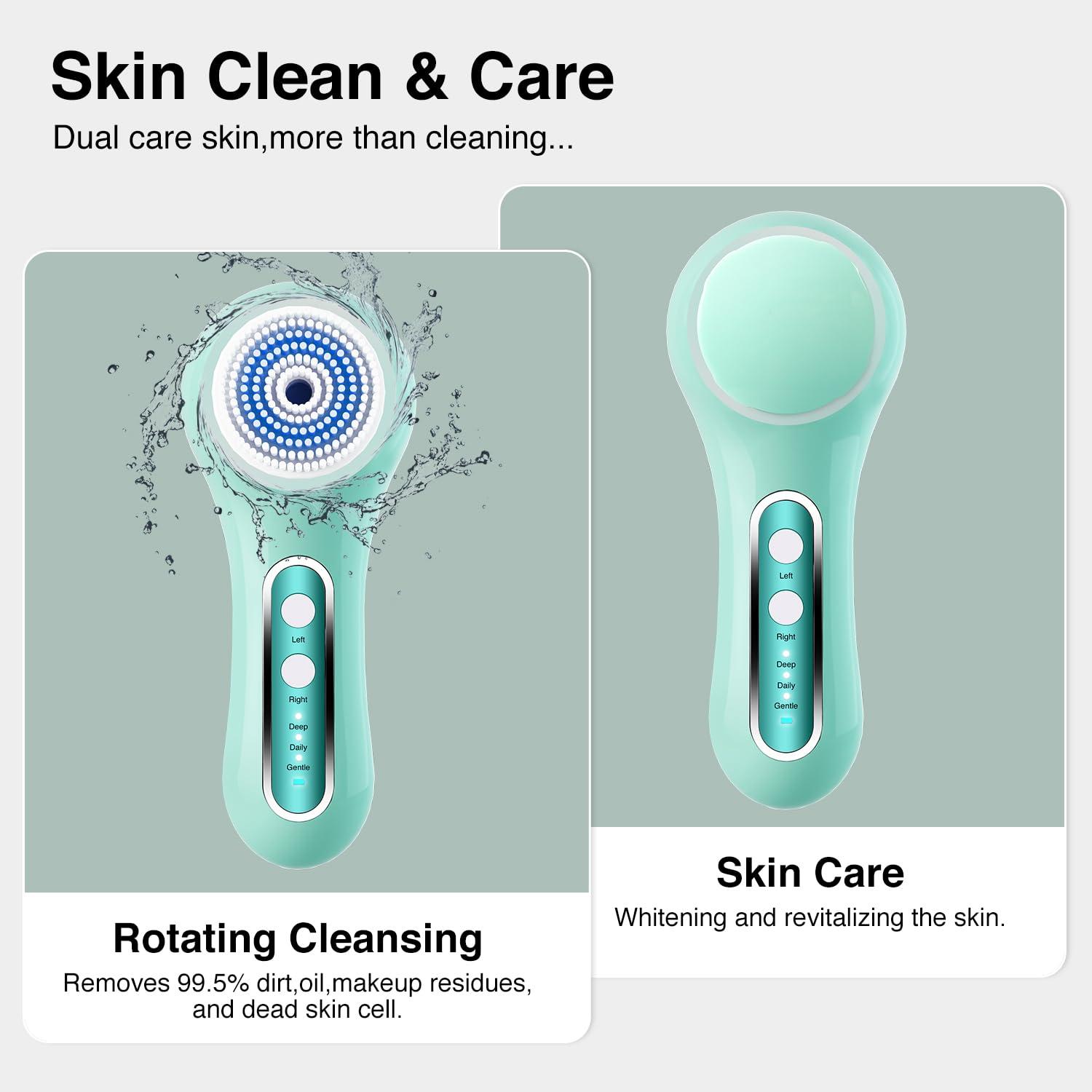 Umickoo UMICKOO Face Scrubber Exfoliator,Facial Cleansing Brush Rechargeable IPX7 Waterproof with 5 Brush Heads,Electric Face Spin Brush for Exfoliating, Massaging and Deep Cleansing (Mint Green)