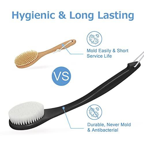 VANZAVANZU Exfoliating Shower Brush, Bath Body Brush, Never Mold Back Brush Long Handle for Shower, Dry Brushing Body Brush or Wet Brush with Moderate Bristles Black