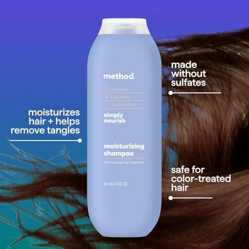 Method Method Moisturizing Shampoo, Simply Nourish with Shea Butter, Coconut, and Rice Milk Scent Notes, Paraben and Sulfate Free, 14 oz (Pack of 3)