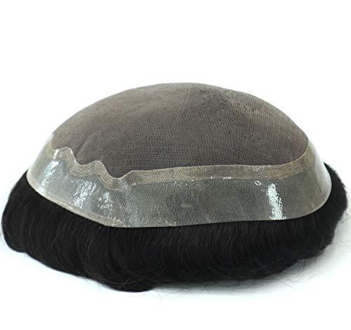 Hair Nature Mens Toupee Real Human Black Hair Replacement System Hair Cutting System for Men Thin Skin Real Gents Hair Fine Mono Toupee Hairpieces 7x9