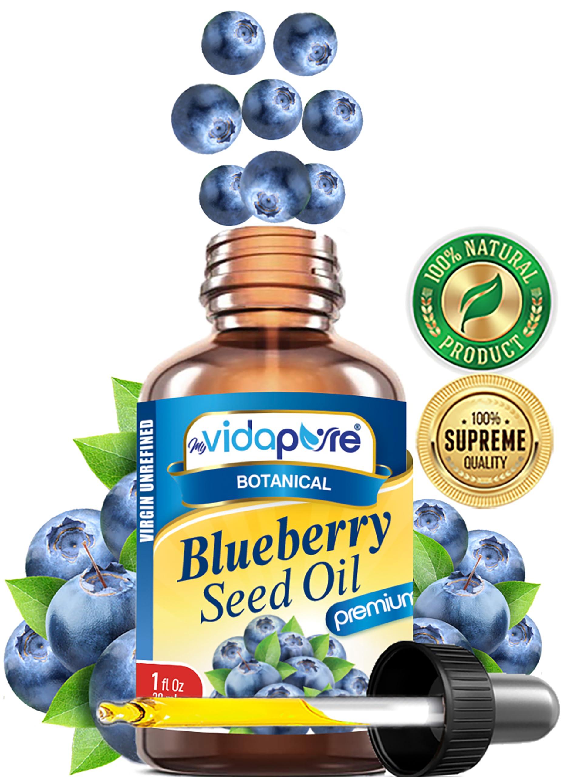 MYVIDAPURE MYVIDAPURE BLUEBERRY SEED OIL 100% Pure Unrefined Virgin Cold Pressed. Moisturizer for Face, Skin, Hair, Nails, Scars, Anti Aging 1 Fl.oz.- 30 ml