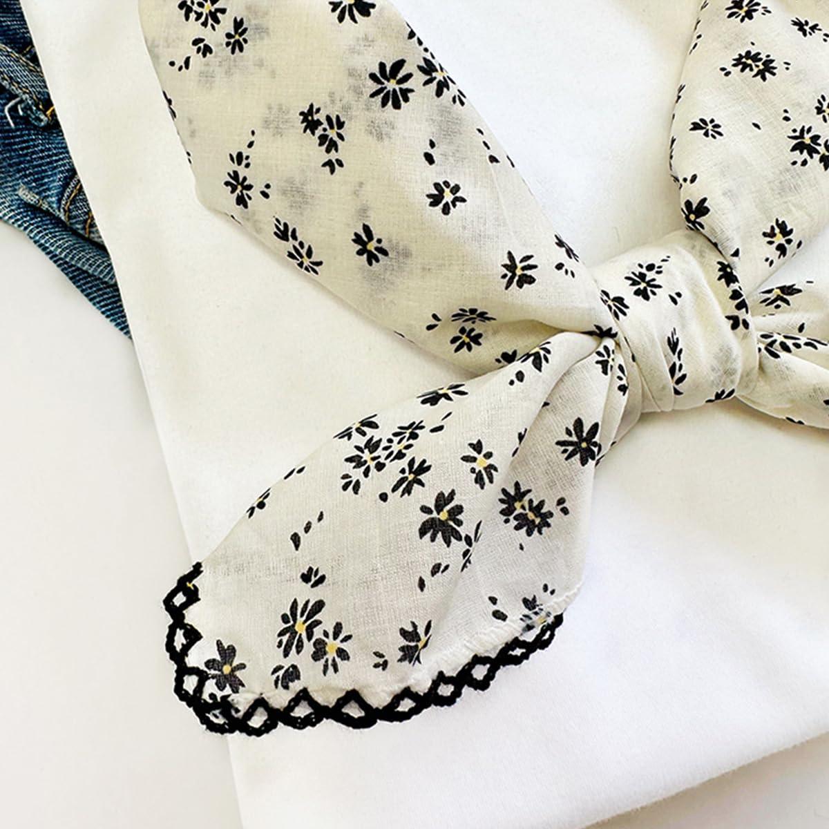 Pemilosci Pemilosci Large Cotton Bandana Headband, Head Wrap, Protective Coverage, Hair Neck Scarf for Women 28 x 28 inch (S32-Dot Floral - White