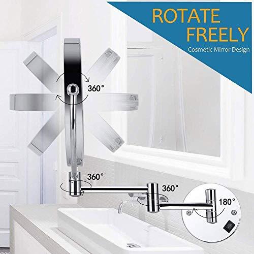 AMHIL AMHIL Led Lighted Makeup Mirror Wall Mount 7X Magnifying Cosmetic Mirror 360 Swivel Extendable Two Sided Vanity Mirror for Bathroom USB Rechargeable