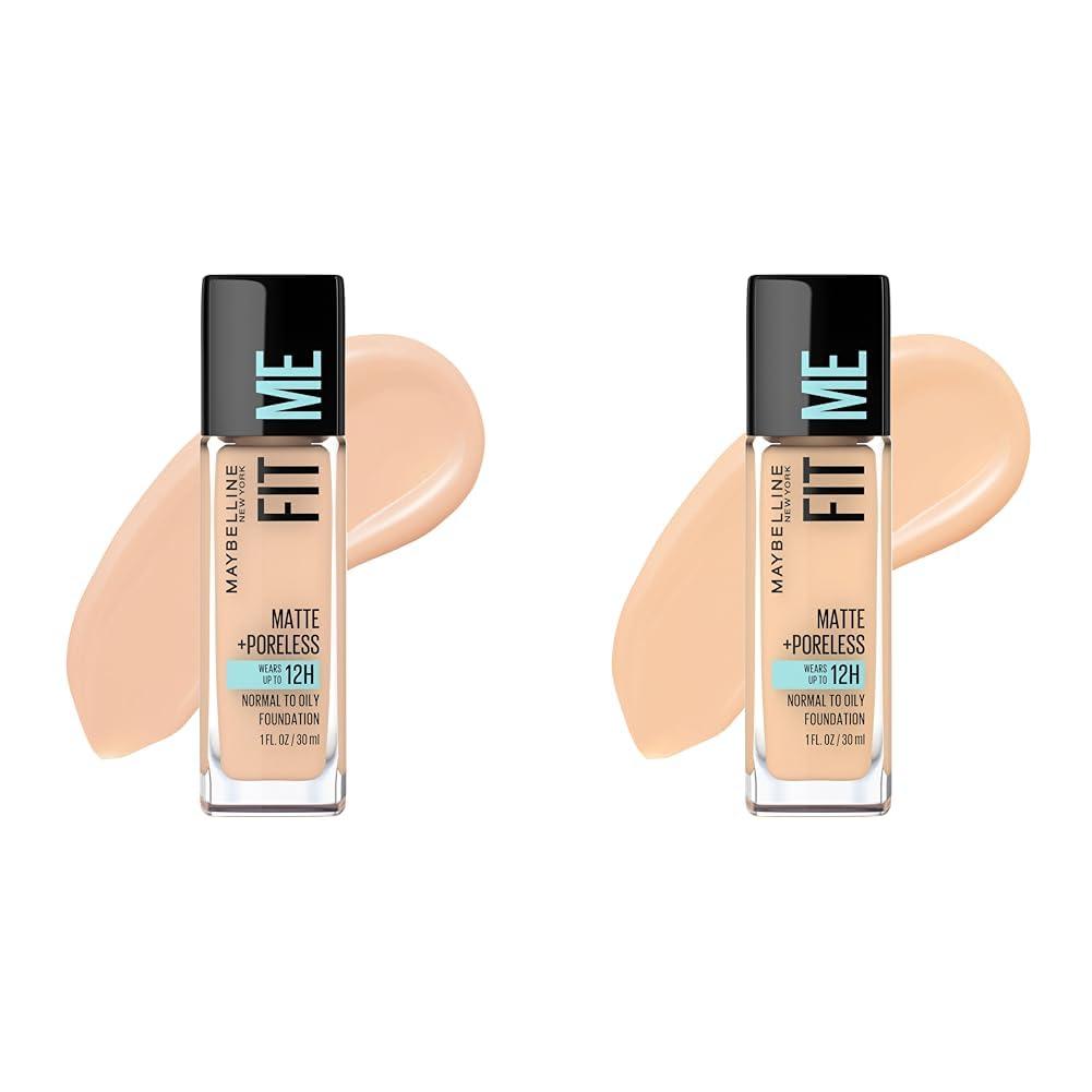 MAYBELLINE Maybelline Fit Me Matte + Poreless Liquid Foundation Makeup, Creamy Beige and Classic Ivory, 1 Count