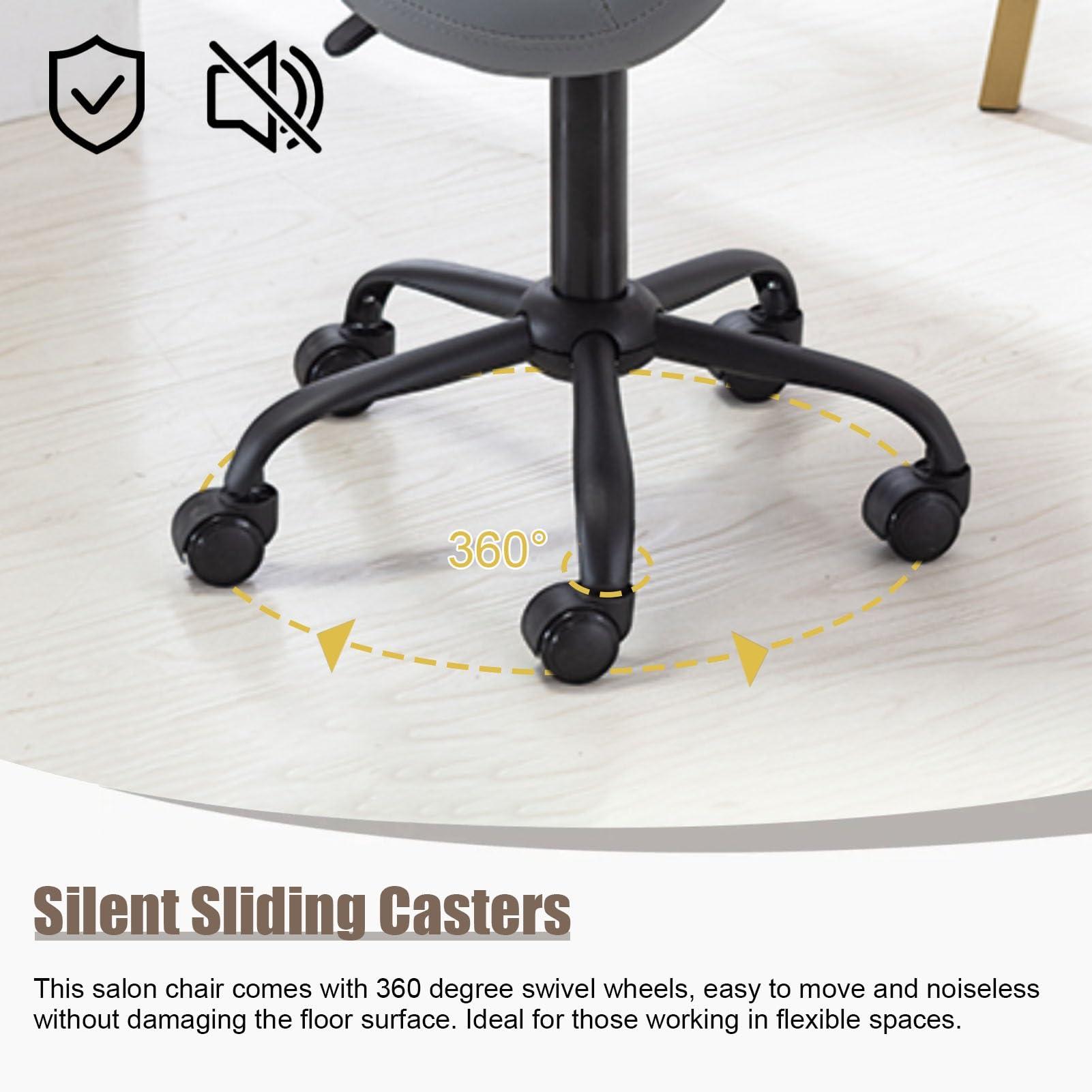 Kunovo Kunovo Hair Stylist Saddle Stool, Liftable Swivel Black Salon Cutting Stool with Wheels, Heavy Duty Rolling Saddle Chair for Hairdressers/Clinic, 58741