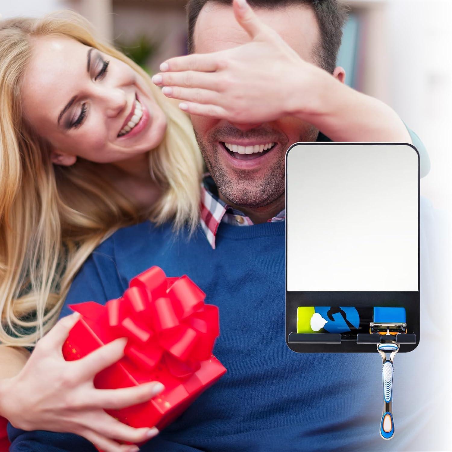 VELMADE VELMADE No Drilling Suction Cup Fog Free Shaving Mirror for Bathroom, Fogless Shower Mirror for Shaving with Razor Holder, Shatterproof and Removable, Black