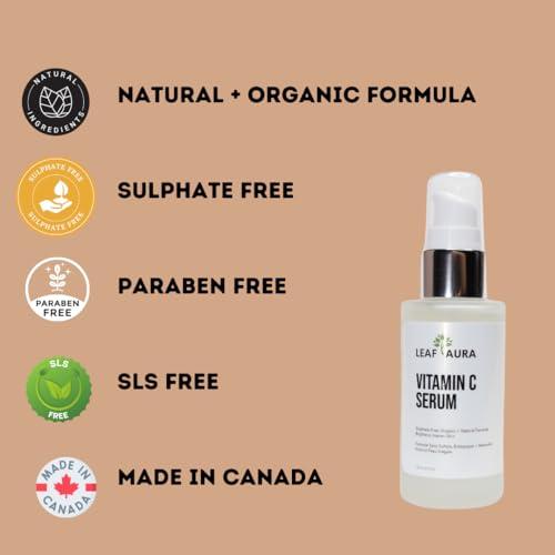 leaf aura Leaf Aura Vitamin C Serum, Sulphate-Free, Organic+ Natural Formula, Brightens Uneven Skin, Made In Canada, 29.5ml