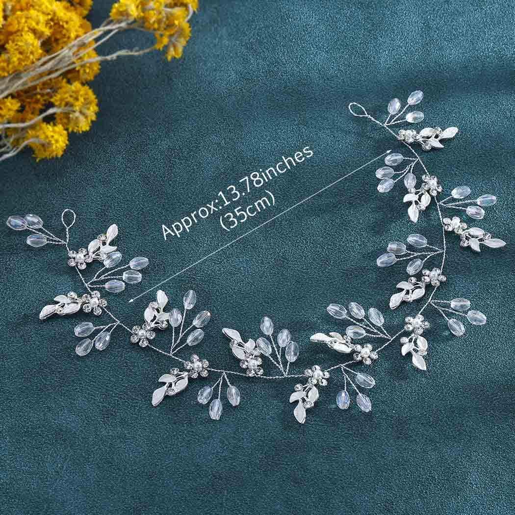 Unicra Unicra Leaf Wedding Hair Vine Flower Bridal Hair Piece Crystal Rhinestone Long Headband for Women and Girls (Silver)