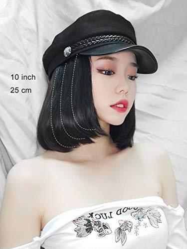 KXW KXW Baker Boy Hat Wigs for Women, Winter Newsboy Cap Hat with Synthetic Short Straight Bob Wig Hair Attached Dismountable Glueless for Daily (Natural Black Wig, 10 in/25cm)