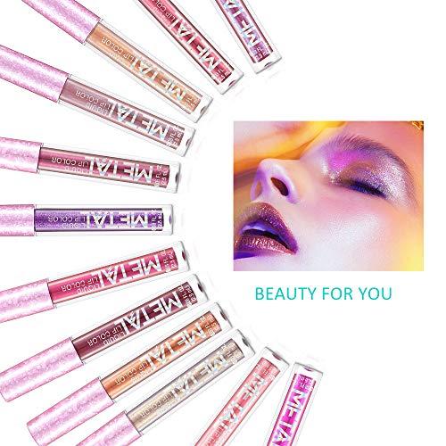 Coosa Beauty Glitter Shimmer Liquid Lipstick Set 12 Colors Shinning and Long Lasting Waterproof Colourful Lip Gloss Set (12 PCS )