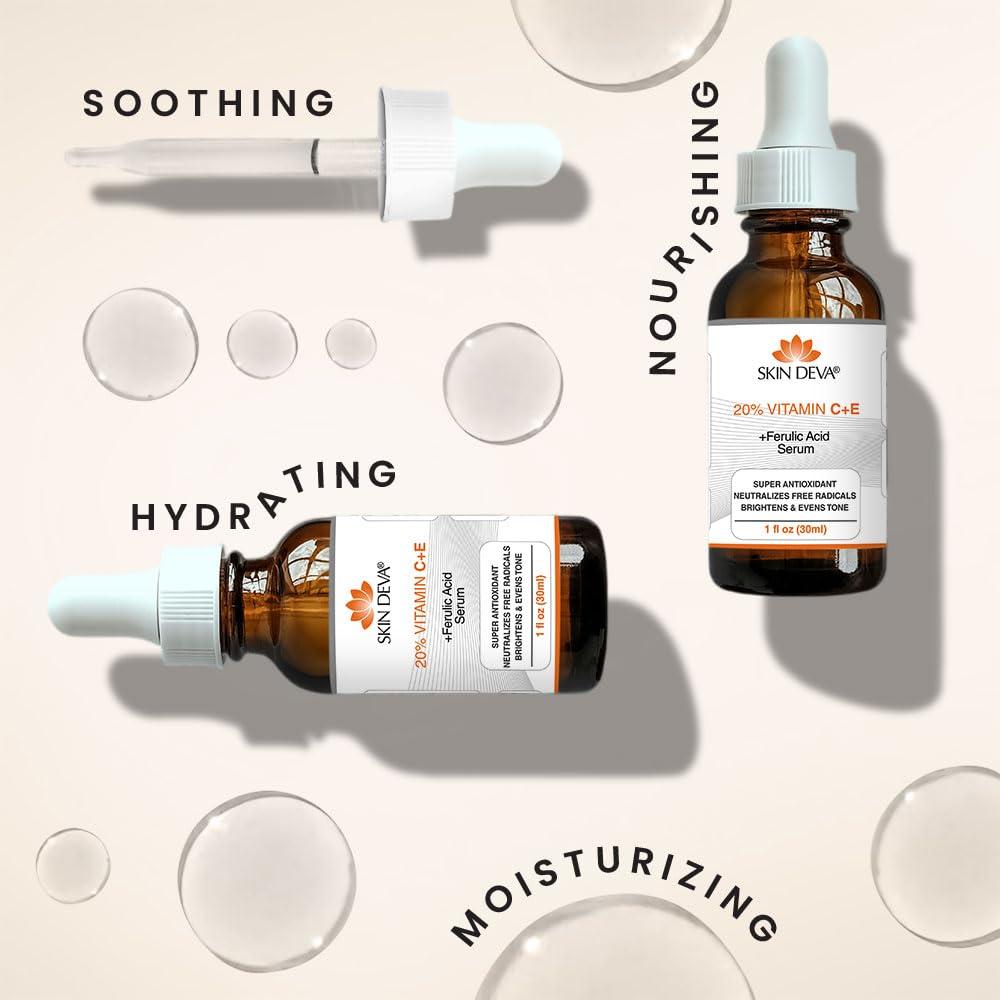 SKIN DEVA SKIN DEVA 20% Vitamin C Serum for Face with Vitamin E Plus Ferulic Acid Skincare Serum 1 fl oz 30 ML Rejuvenates Skin to Fresh & Neutralizes Free Radicals to Brighten Even Vitamin Serum