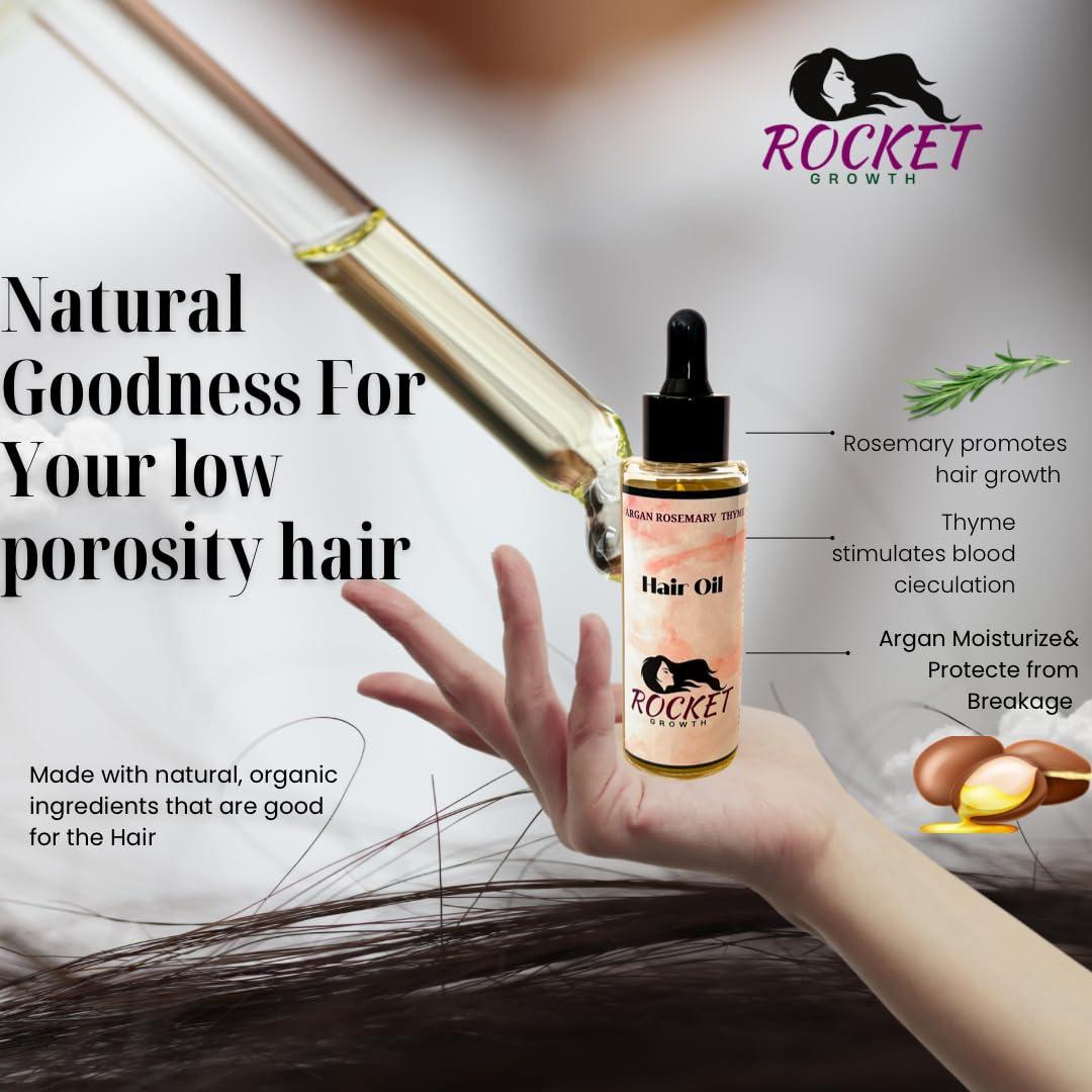 Rocket Growth Rocket Growth Argan Rosemary Thyme Hair Oil. All Natural, Organic Ingredients. For Low Porosity Hair.