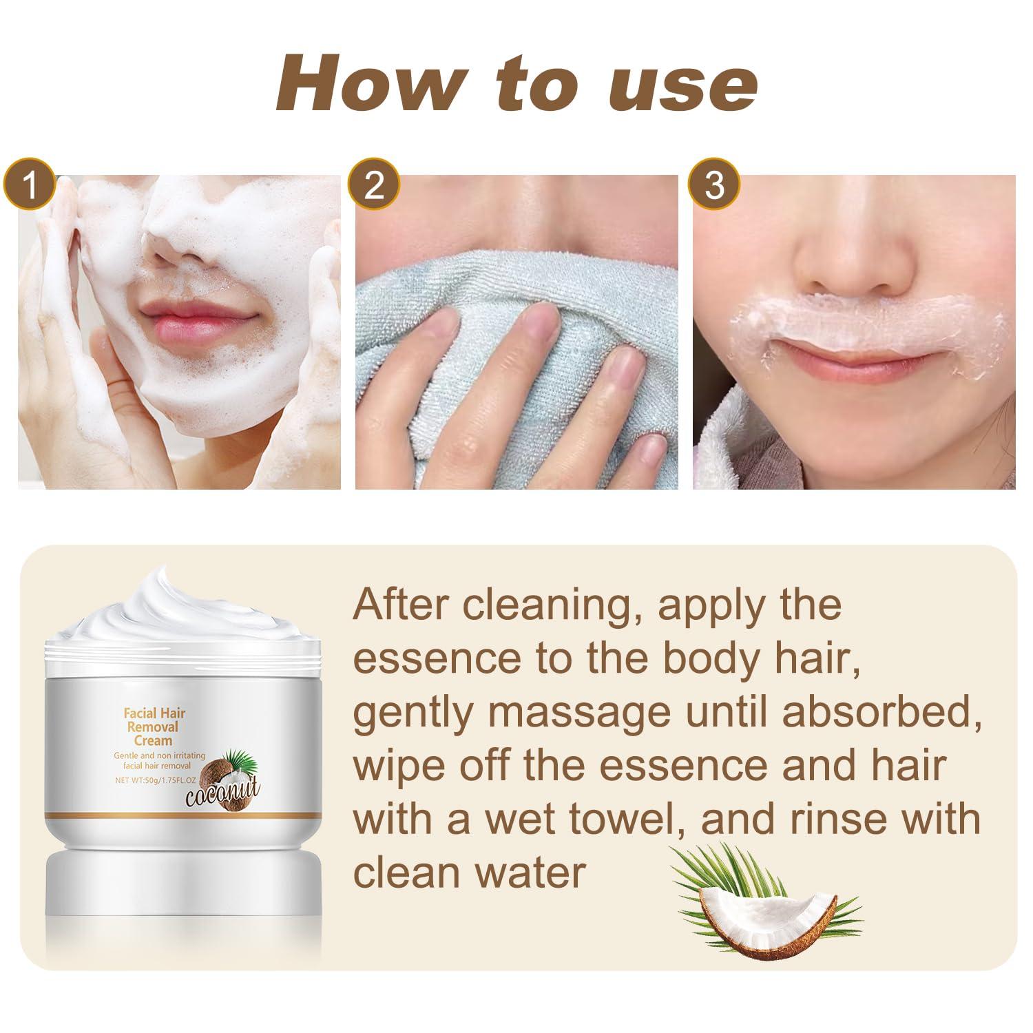 taduno taduno Facial Depilatory Cream, Coconut Facial Hair Removal Cream for Upper Lip and Chin for Women, Womens Facial Hair Remover for Sensitive Skin, Gentle and Non-irritating(2PCS)