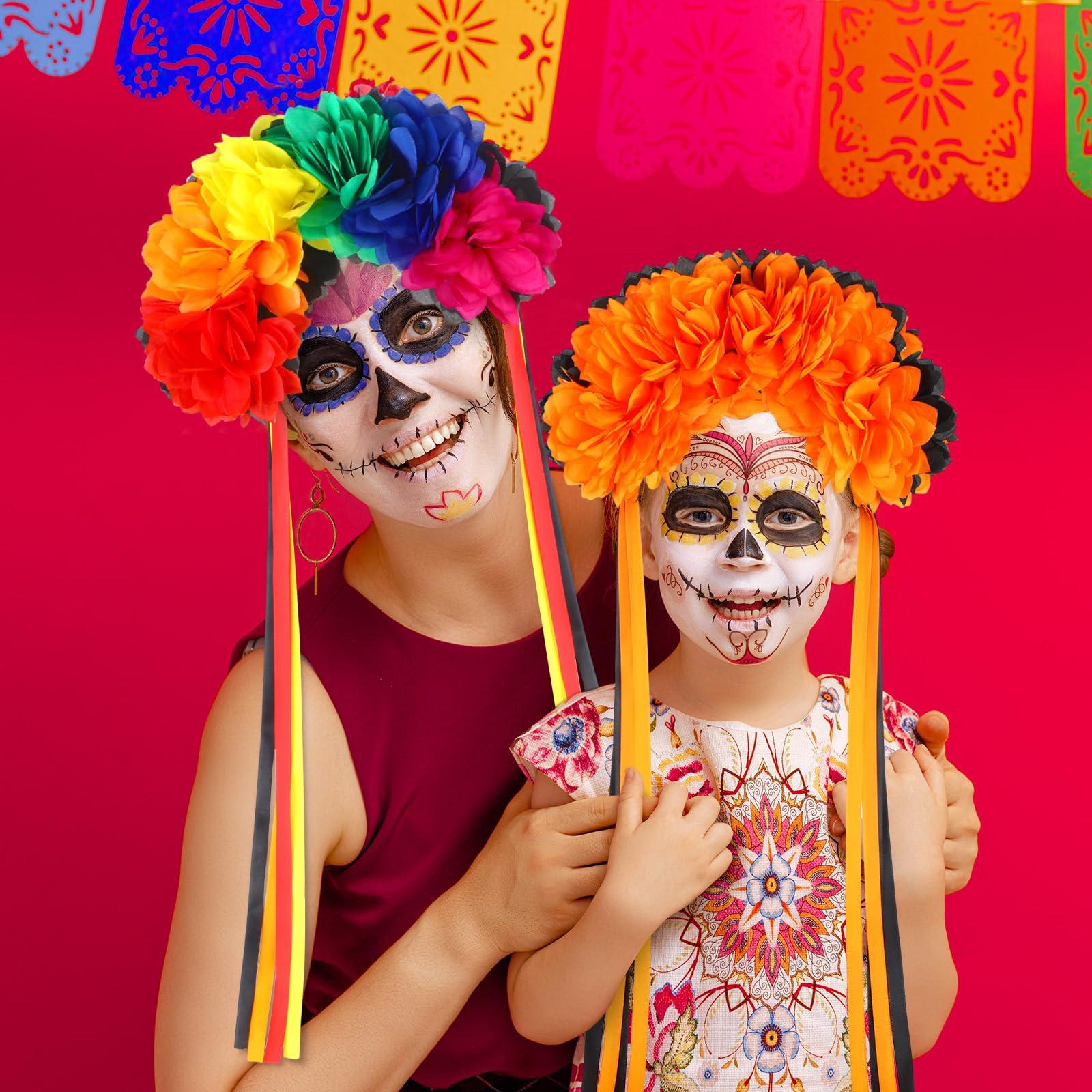 Riceshoot Riceshoot 3 Pcs Halloween Flower Headband Day of the Dead Floral Headband Mexican Flower Crown Headband Halloween Festival Wedding Headband for Women Halloween Masquerade Bridal Party Dress up