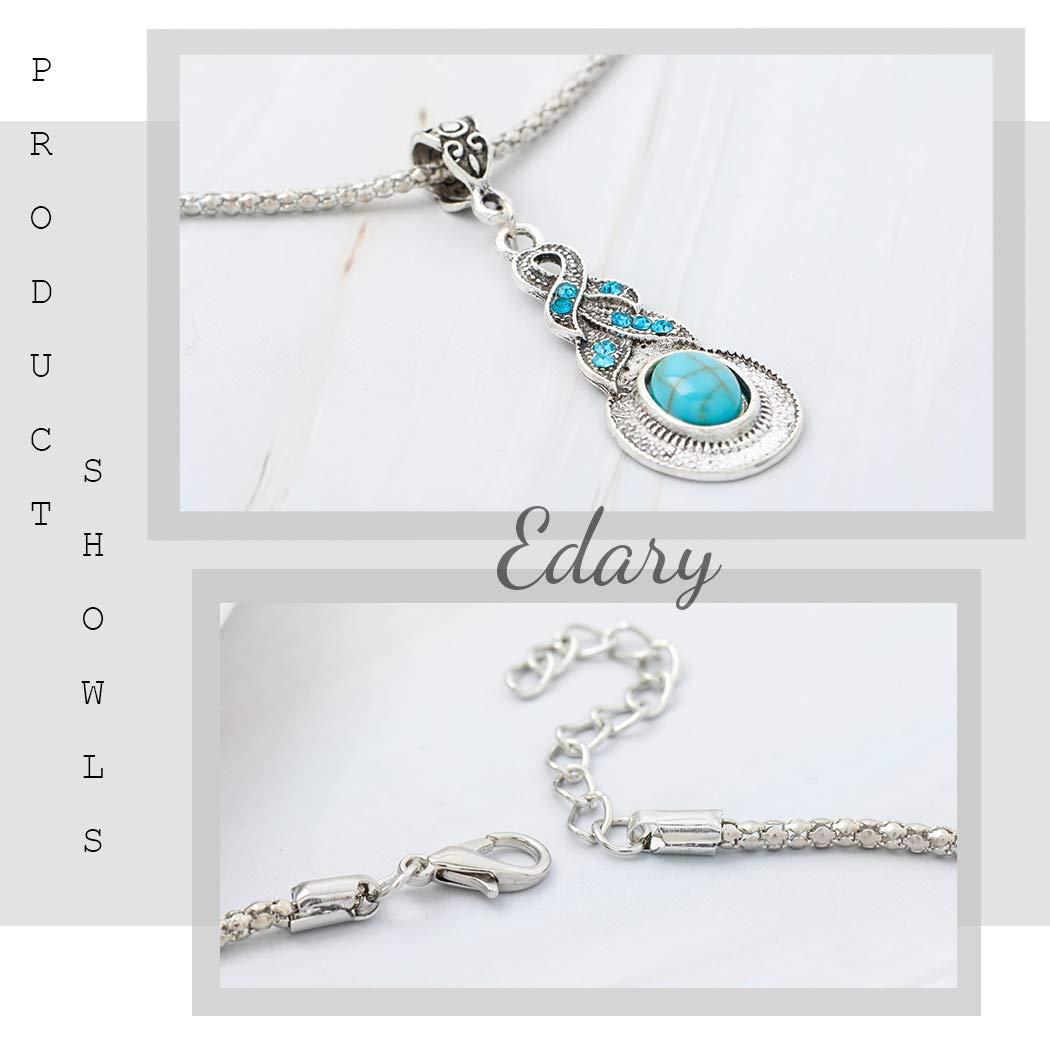 Edary Edary Bohemian Necklace Turquoise Pendant Necklaces Silver Necklace Chain Jewelry for Women
