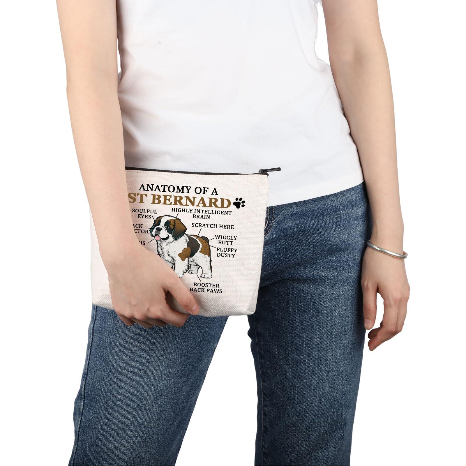 PWHAOO PWHAOO Saint Bernard Lover Gift Anatomy Of A St Bernard Makeup Bag Saint Bernard Owner Cosmetic Bag St Bernard Mom Gift Dog Lover Gift (Anatomy Of A St Bernard M)