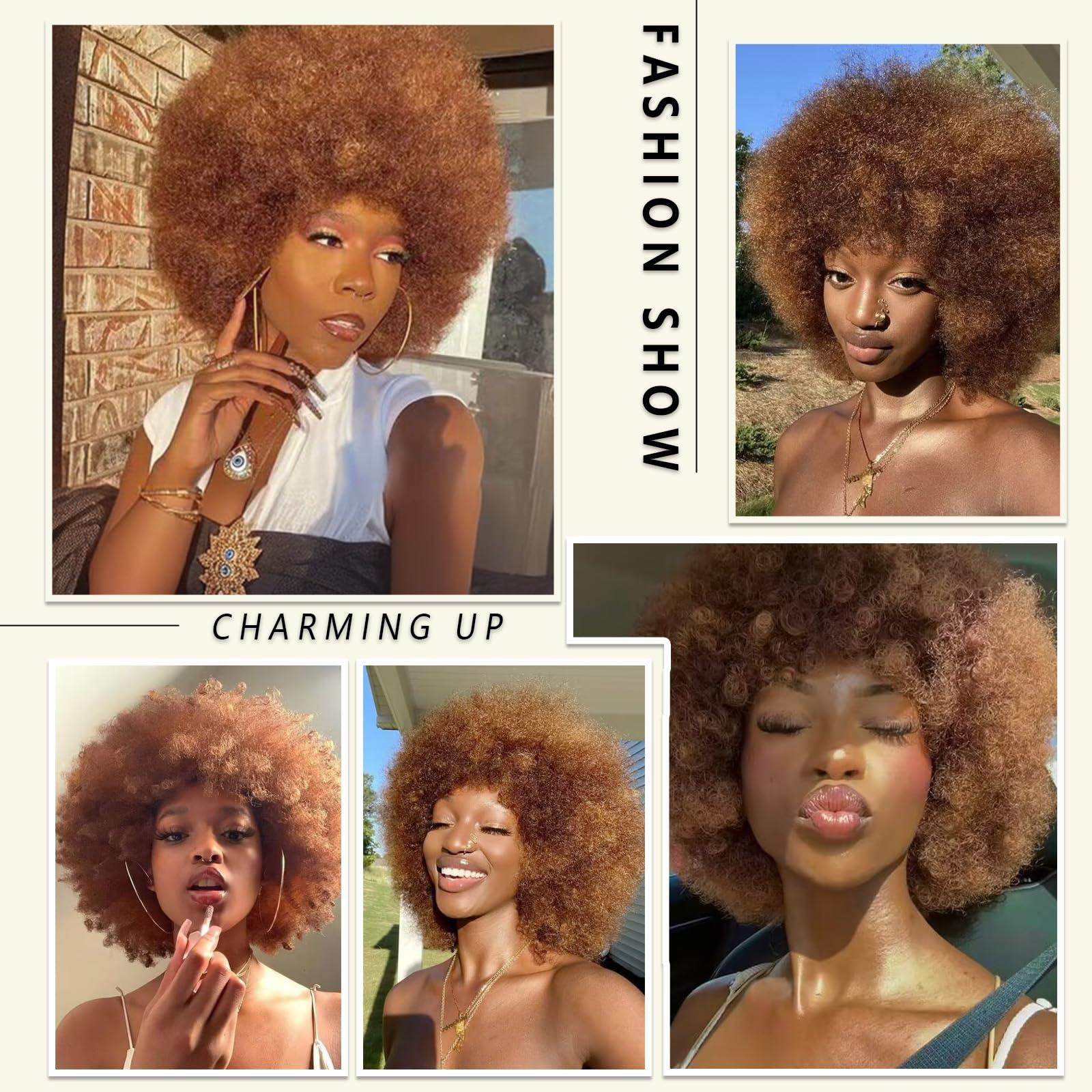 BEAUTIFA BEAUTIFA Afro Wig, Brown Afro Wig 70s for Women Curly Afro Wigs with Bangs Short Afro Curly 70s Wig Bouncy Soft Hair Synthetic Puff Big Afro Wig for Daily Party Use