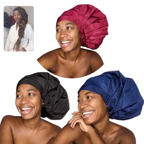 TTAT Try This an That TTAT Shower Cap Jumbo Size for Men & Women With Afro, Long Dreadlocks, Locs, Box Braids, Coily, Voluminous & Long Hair, Waterproof, Washable, Reusable & Adjustable (Maroon)