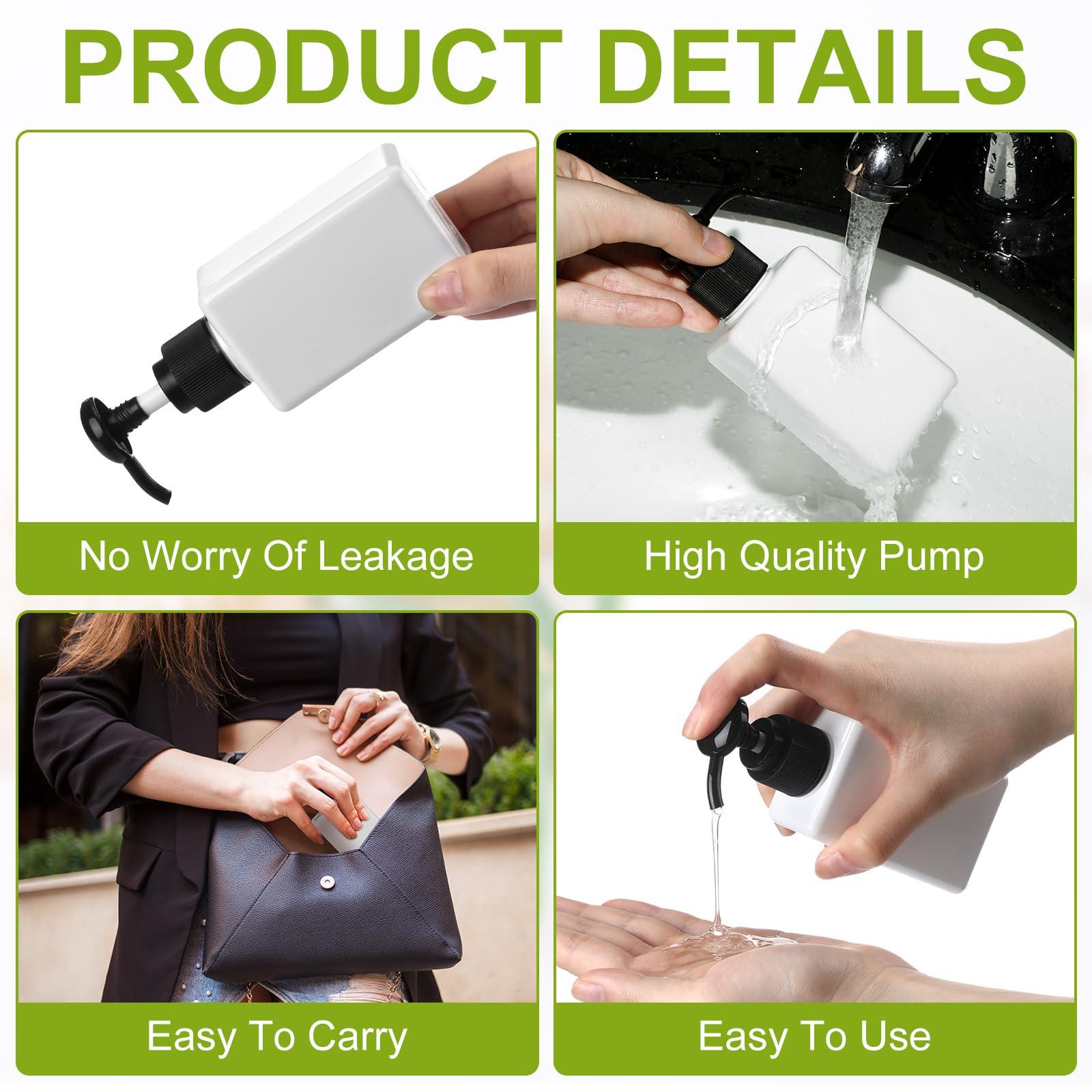 Domensi Domensi 12 Pcs 100ml /3.4 oz Pump Bottle Mini Travel Bottles Small Dispenser Bottles Plastic Pump Lotion Dispenser Empty Bottle Square Dispenser Travel Size Containers Toiletries (White)