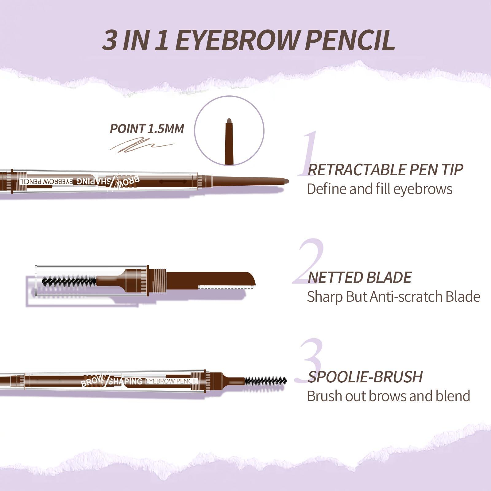 Music Flower Music Flower Eyebrow Pencil,Portable 3 in 1 Eyebrow Shaping Enhancing Kit with Brow Trimmer & Brow Brush + Replaceable Brow Refills (Light Brown)