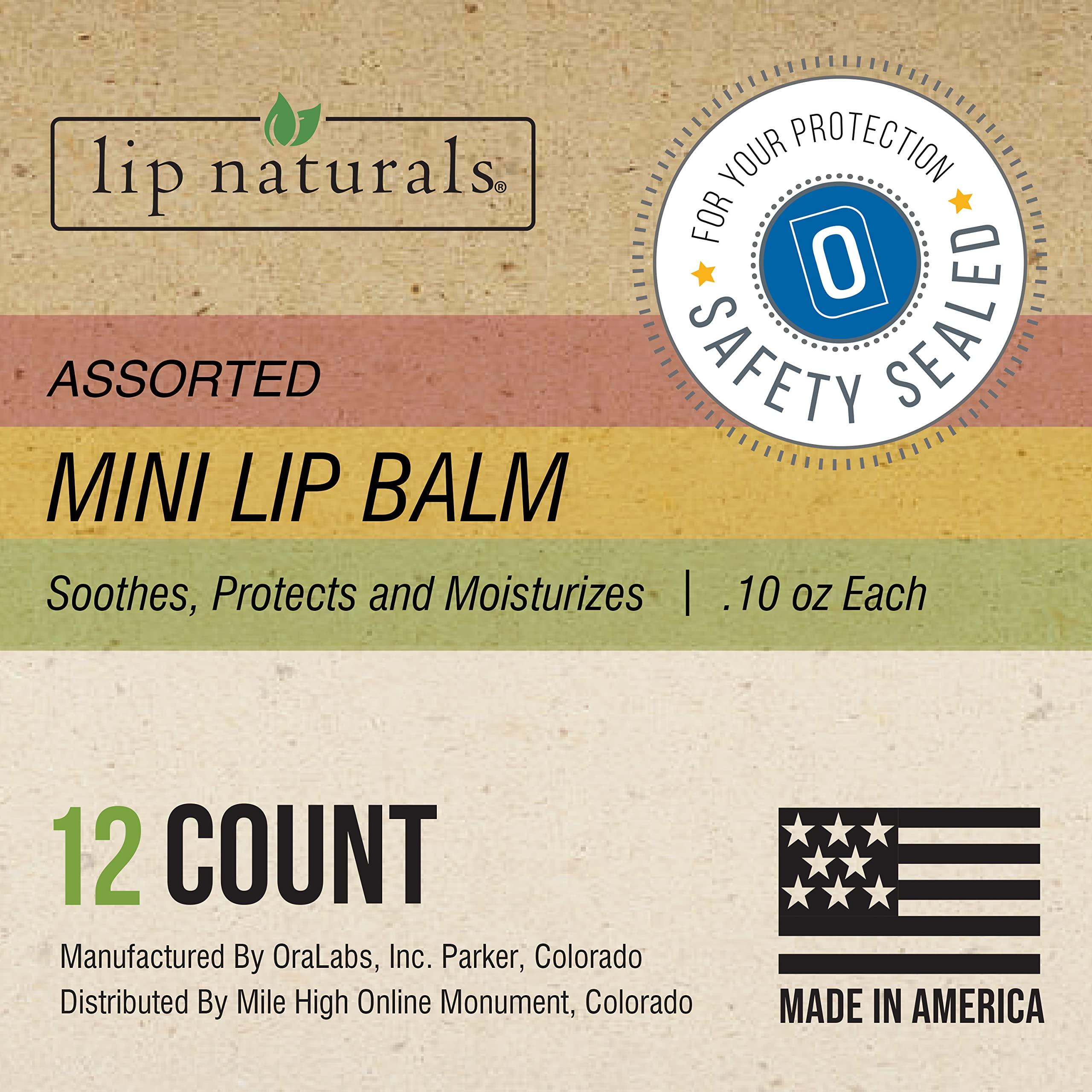 CHAP-ICE Lip Naturals | Assorted Mini Lip Balm with Sunscreen (SPF-15) | Made in USA | 12-Count Pack with Bing Cherry, Tea Tree Mint, and Vanilla Bean Flavors (0.10oz/3g Each)