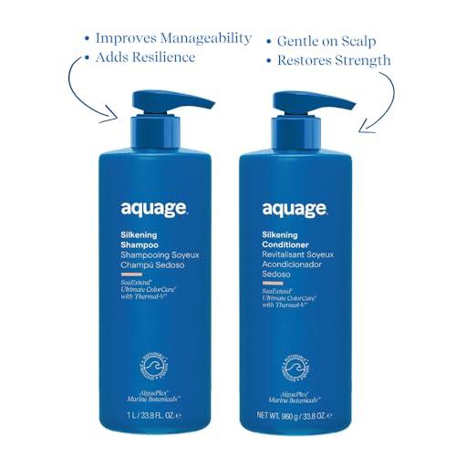 AQUAGE AQUAGE Silkening Care Liters Bundle, Silkening Shampoo & Conditioner, Nourishing SeaExtend Formula, Restore Strength and Shine, 33.8 Oz. Each
