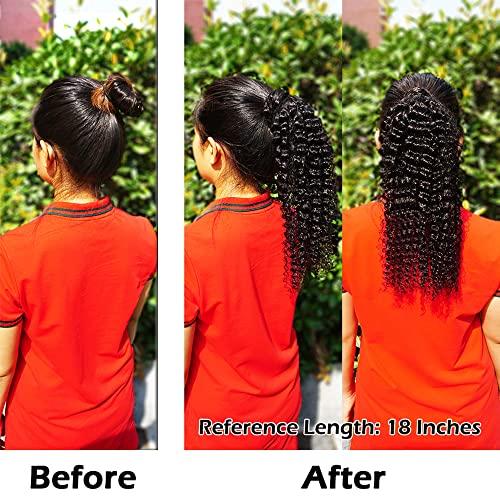 Adette Adette 14 Inches Curly Ponytails Human Hair Drawstring Ponytail Extension Afro Kinky Curly Clip in Pony Tail Hair Extensions Hair Pieces for Black Women Natural Black